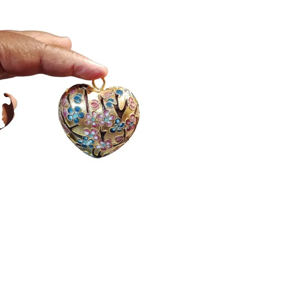 Puffy heart Enamel, cloisonné silver with vermeil overlay ornament